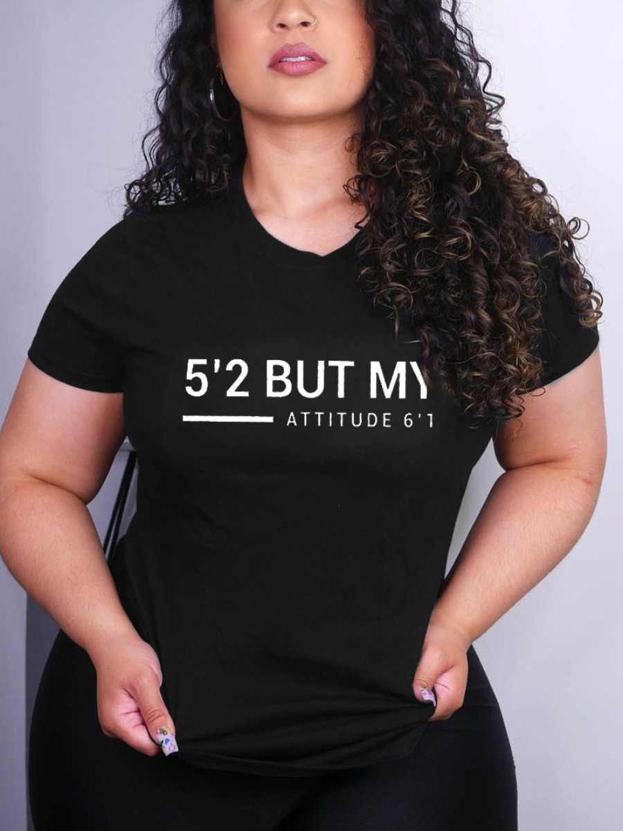 

LW Casual Round Neck Letter Print Black T-shirt