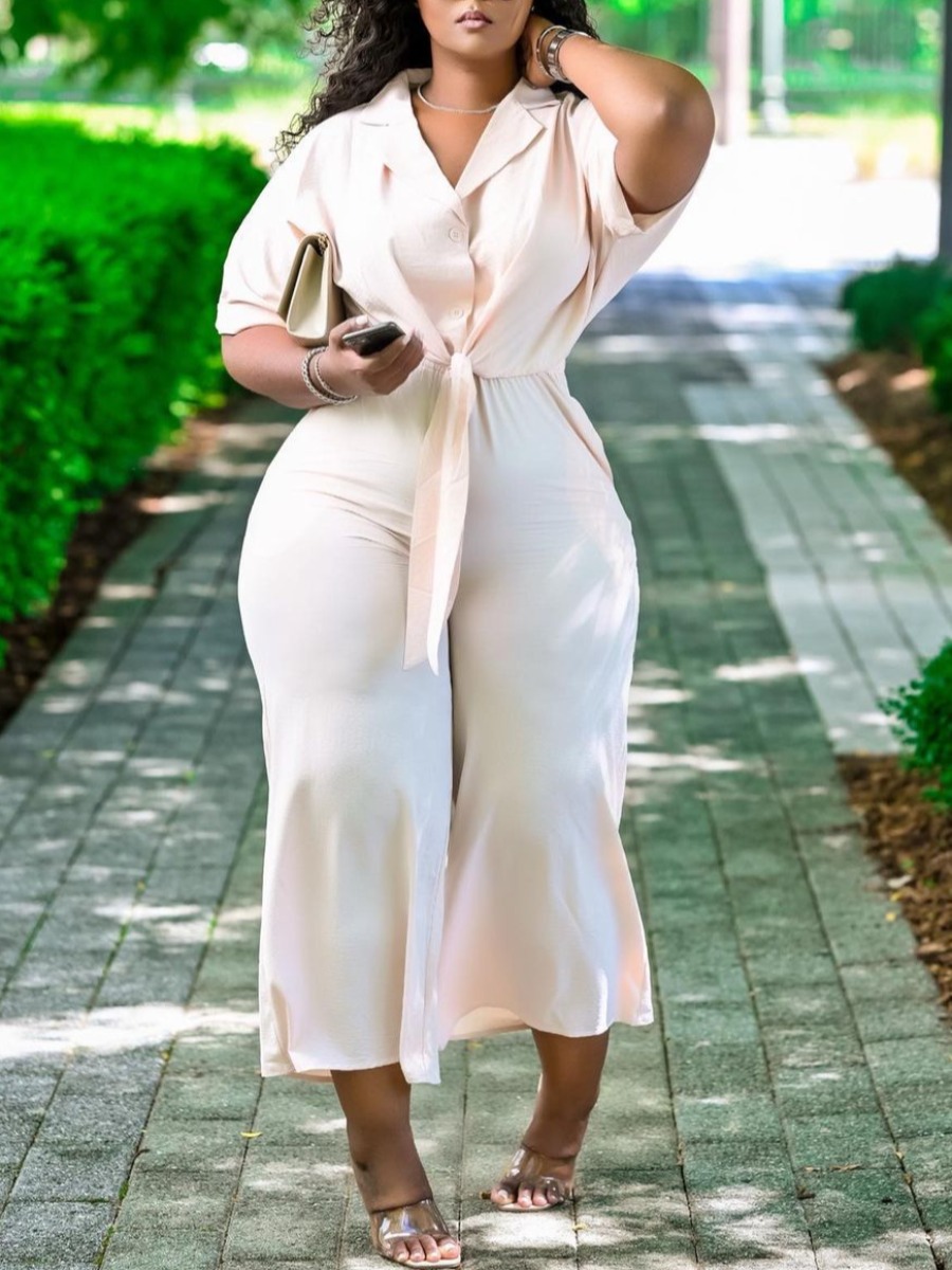 

LW Business Turndown Button Design Apricot Two Piece Pants Set
