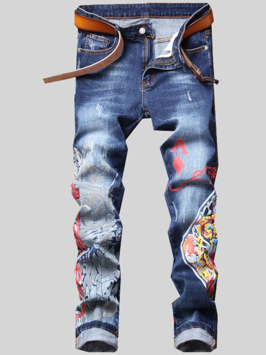 

LW Street Mid Waist Graffiti Print Blue Jeans