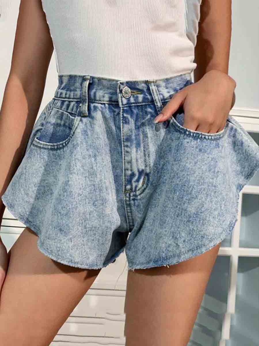 

Lovely Casual Mid Waist Wide Fit Baby Blue Denim Shorts