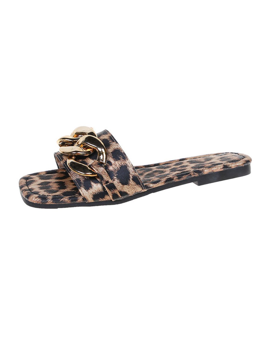 Lovely Casual Leopard Print Chain Decoration Slippers