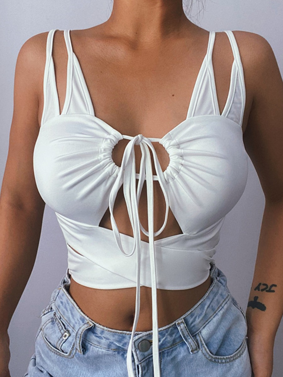 

Lovely Sexy Bandage Hollow-out Design White Camisole