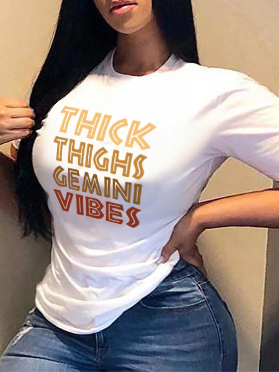 

Lovely Casual Round Neck Letter Print White T-shirt