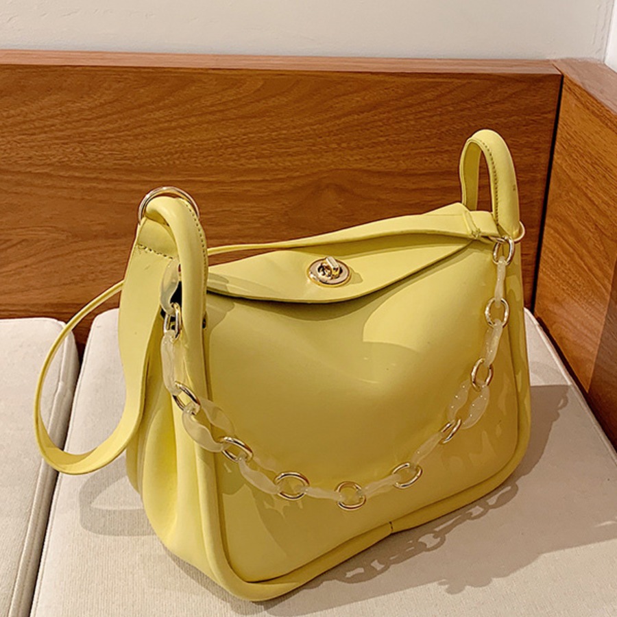 

Lovely Casual Round Design Metal Buckle Yellow Shoulder Bag