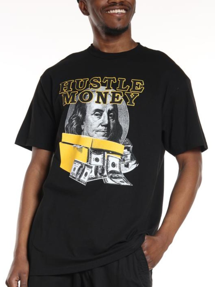 

LW Men Casual Figure Letter Print Black T-shirt