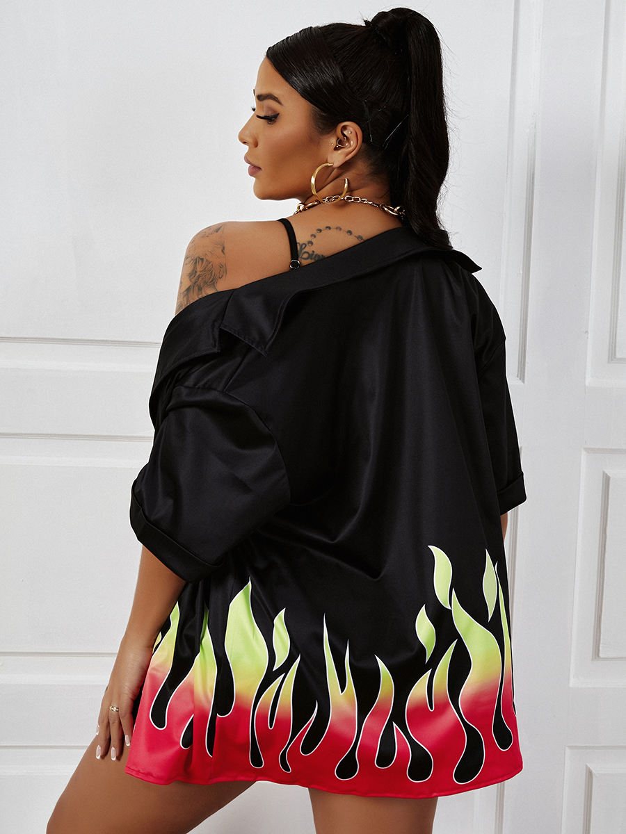 LW Turndown Collar Flame Print Shorts Set