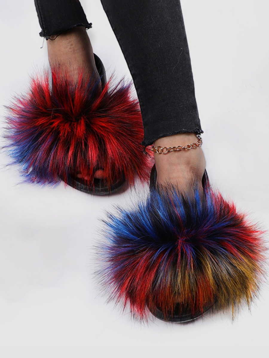 

LW Casual Feather Decoration Multicolor Slippers, Multi