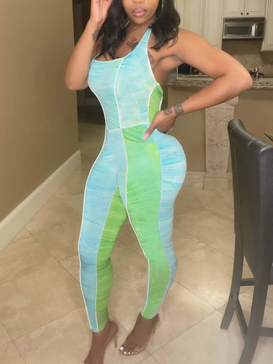 

Lovely Street Print Backless Green One-piece Jumpsuit
