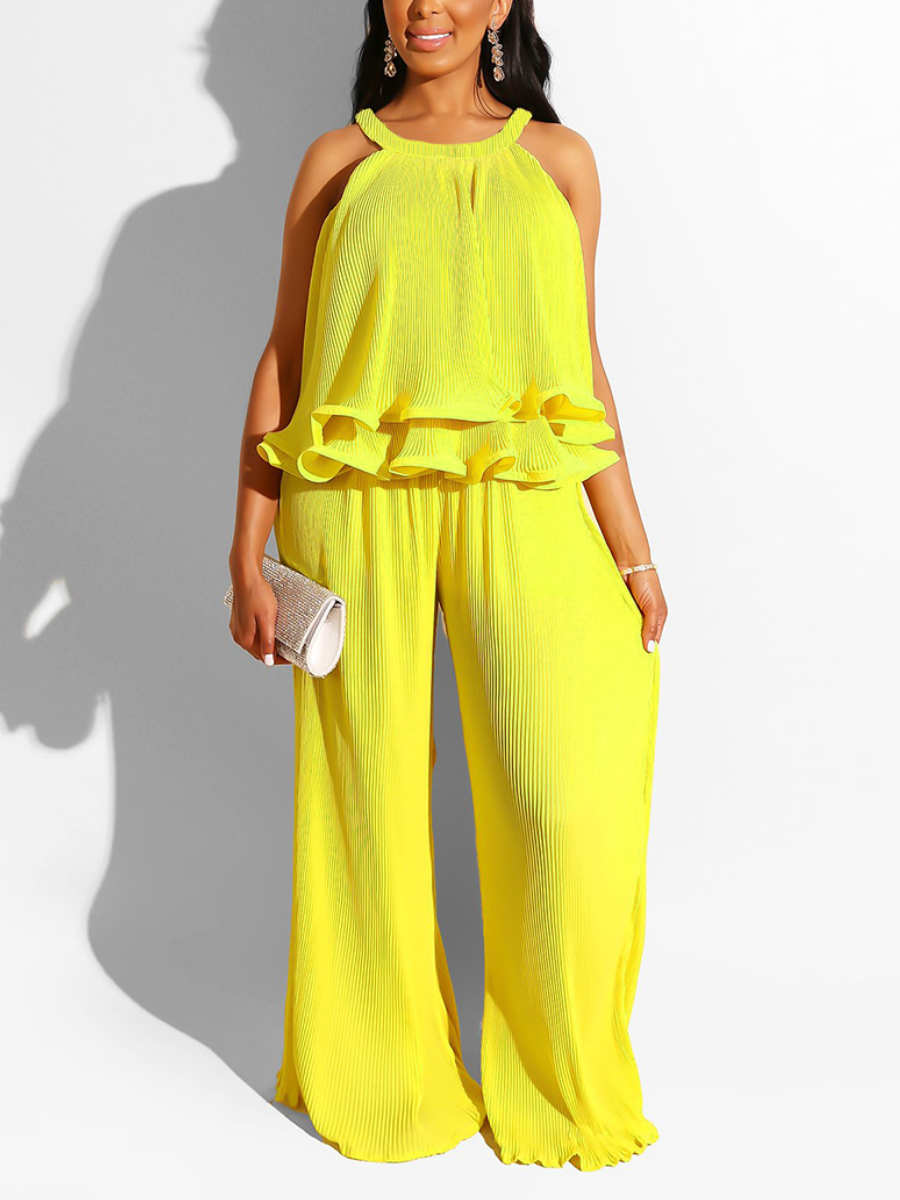 

LW Sweet Flounce Design Wide Leg Yellow Two Piece Pants Set