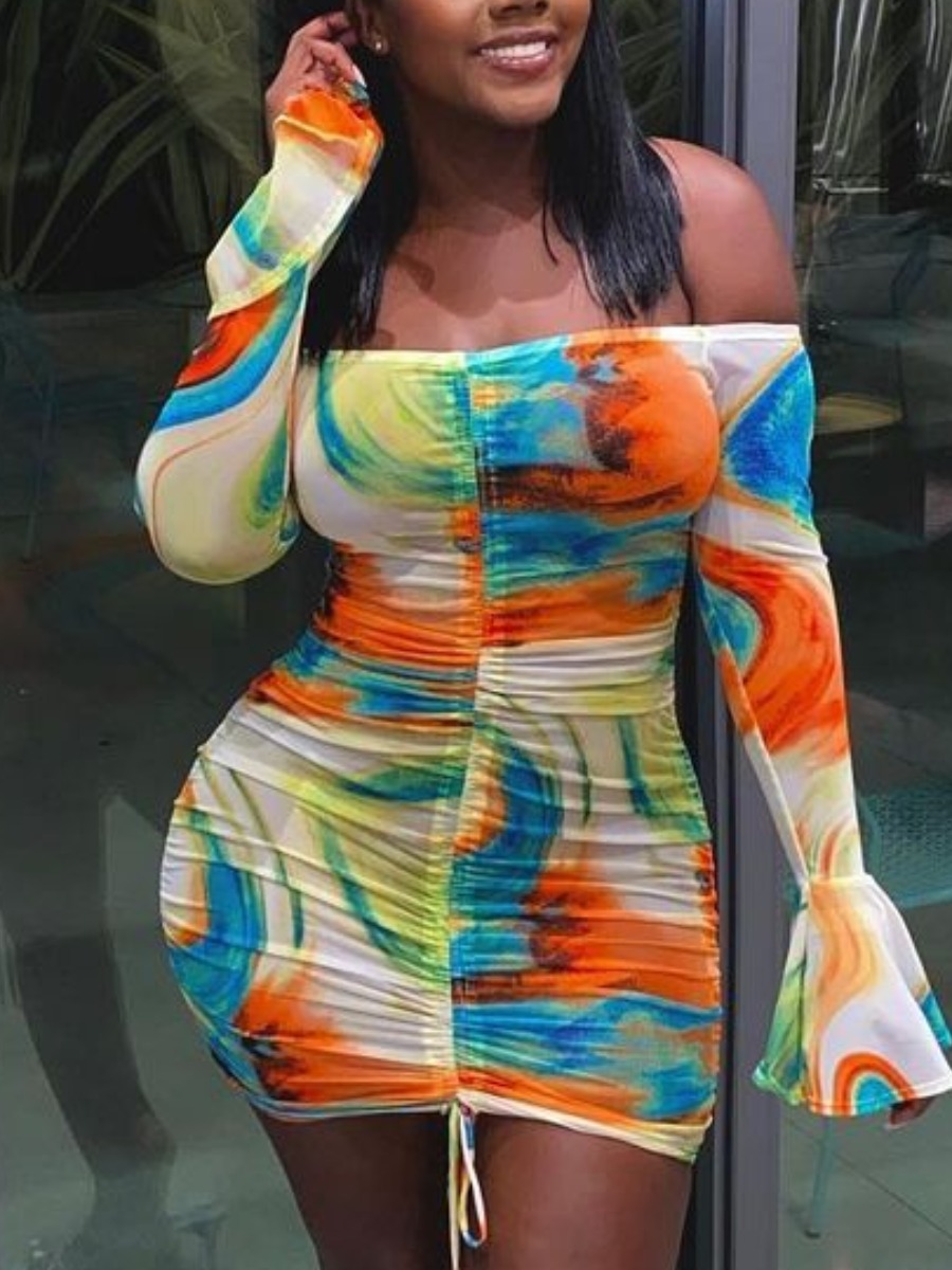 

LW Off The Shoulder Flared Tie-dye Dress, Multi