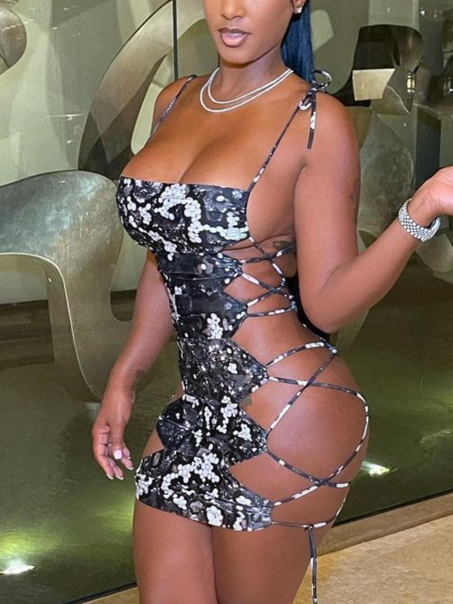 

Lovely Bandage Hollow-out Design Bodycon Dress, Black