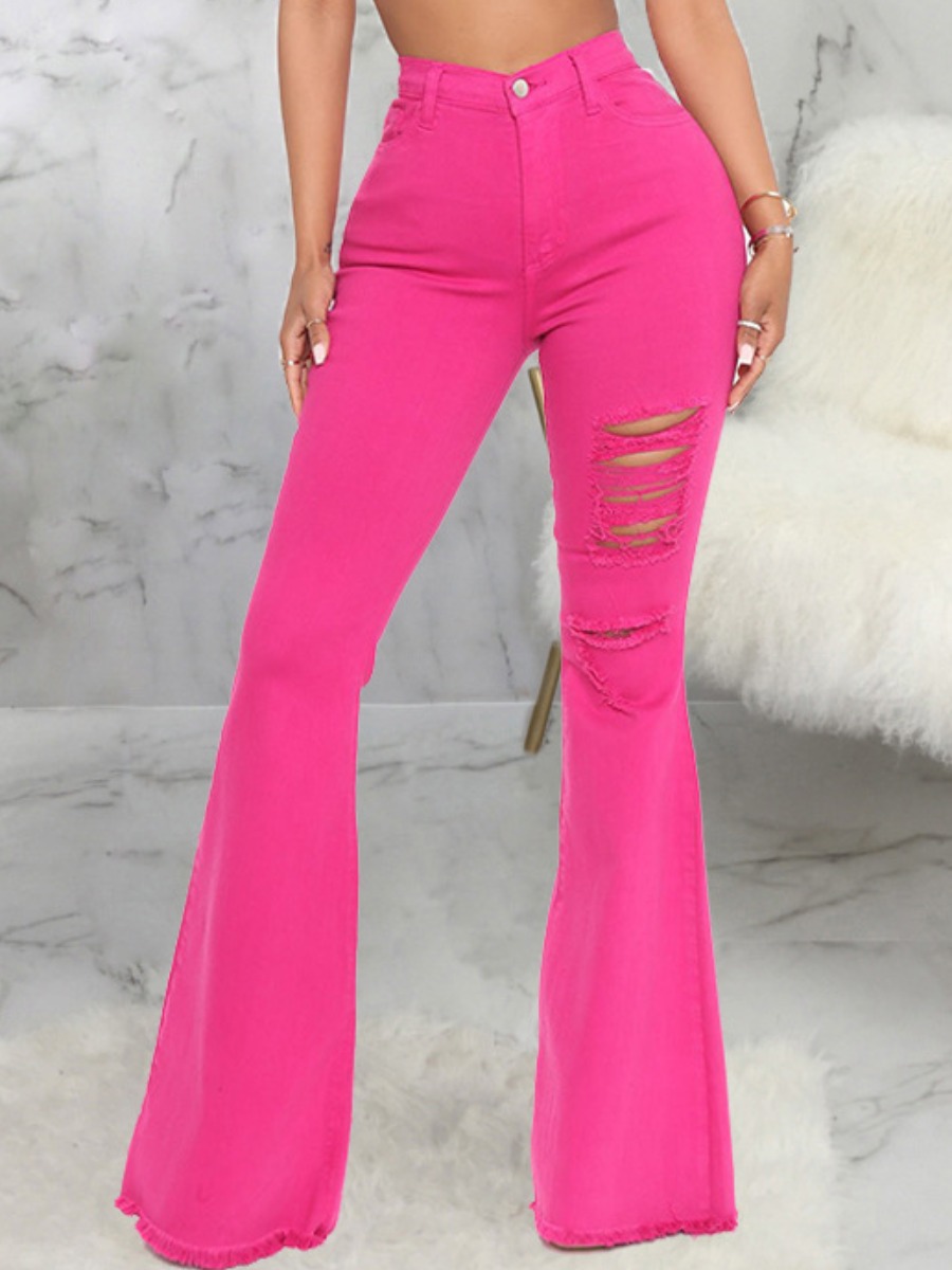 

LW Ripped Flared Rose Red Jeans