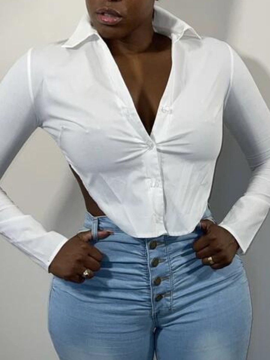 

Lovely Backless Bandage Design Blouse, White