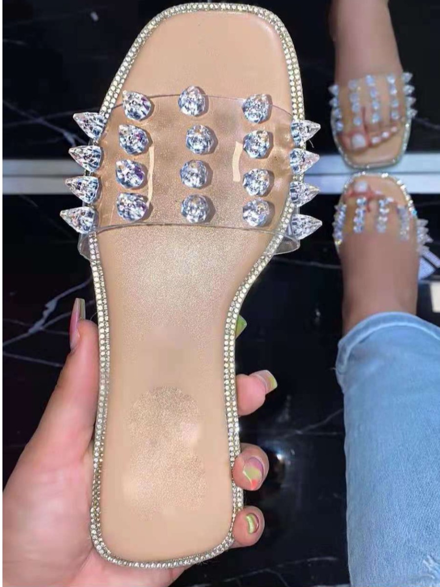 

LW Crystal Decoration See-through Slippers, Apricot