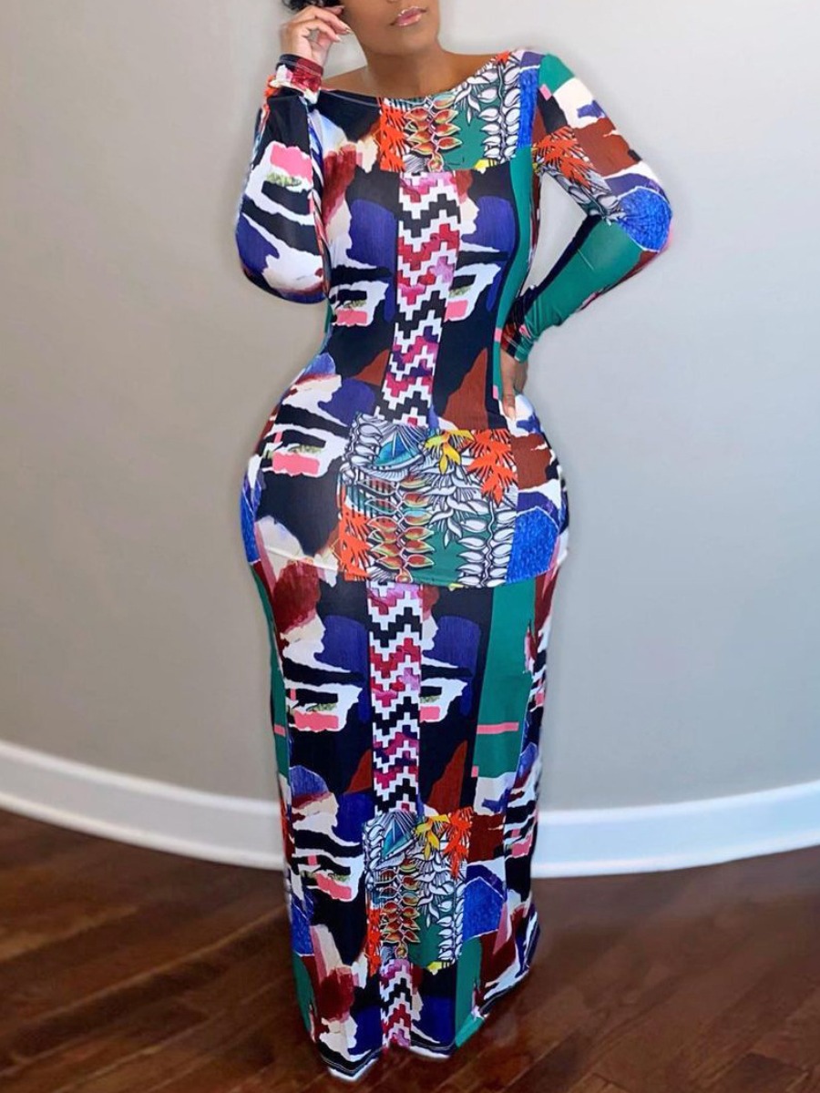 

Lovely Mixed Print Cross Strap Backless Dress, Blue