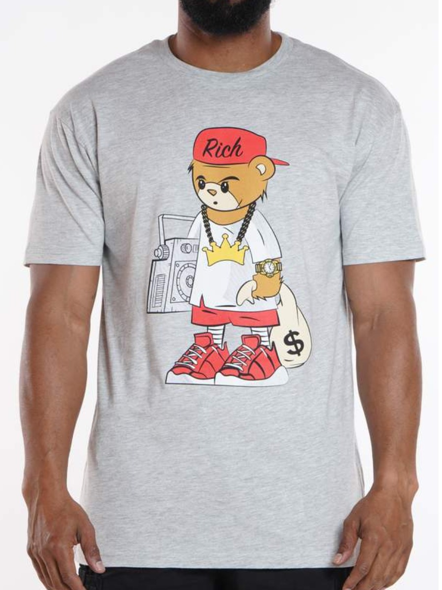

Lovely Men Cartoon Letter Print T-shirt, Grey
