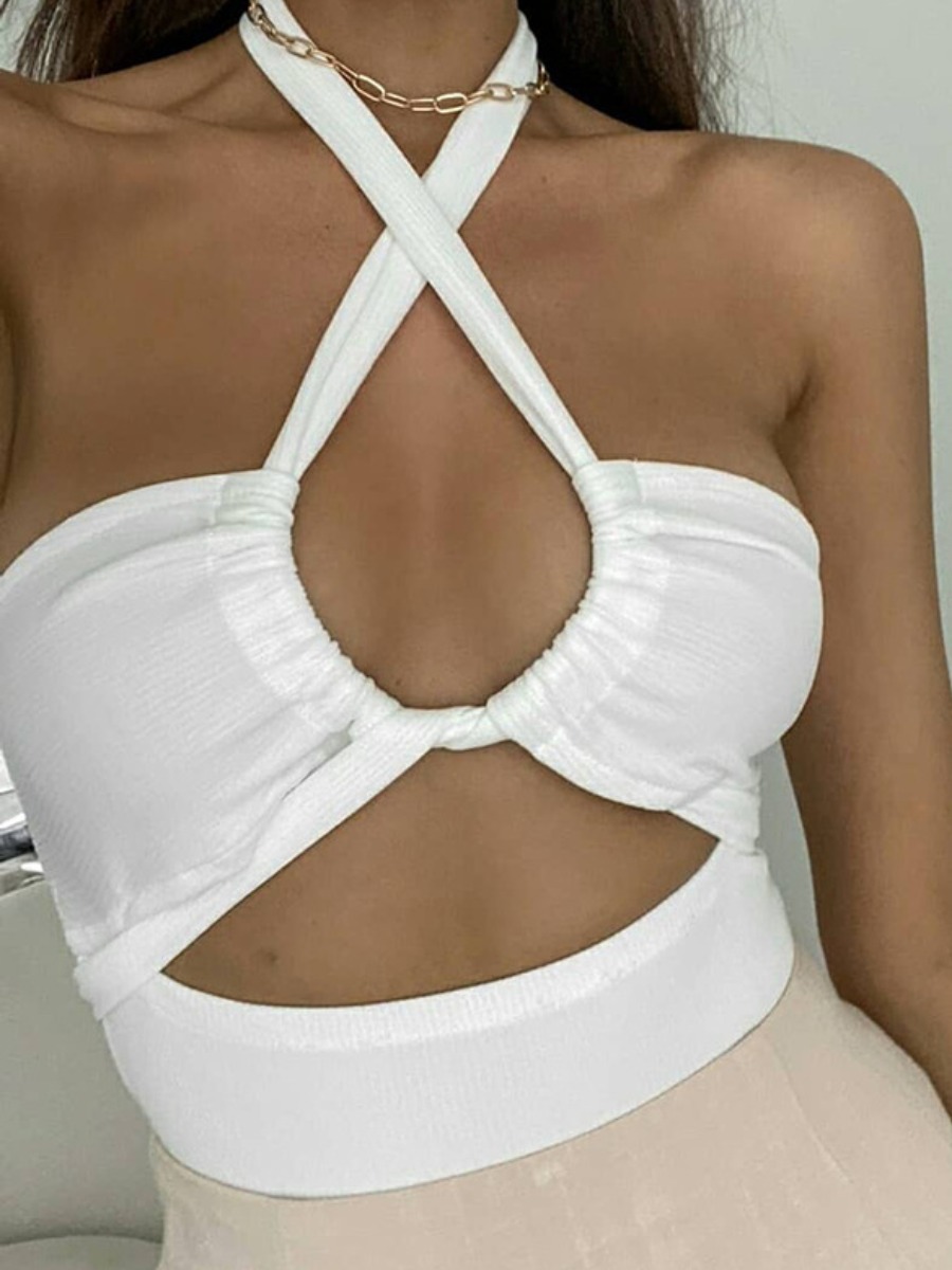 

Lovely Off The Shoulder Hollow-out Camisole, White
