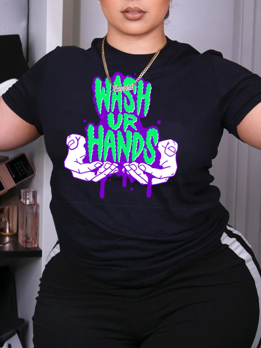 

Lovely Palm Letter Print T-shirt, Black