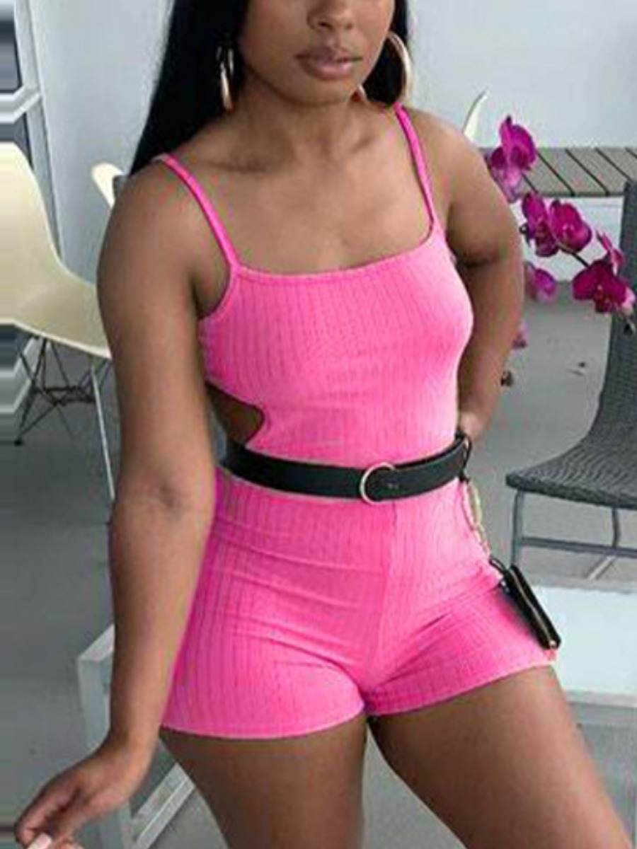 

LW Rib-Knit Hollow-out One-piece Romper, Pink