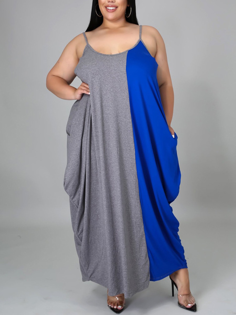 

LW Plus Size Color-lump Fold Design Dress, Grey