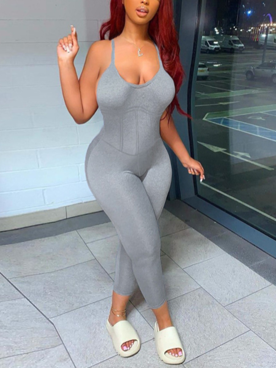 

Lovely Spaghetti Strap Skinny One-piece Jumpsuit, Grey