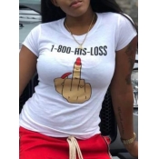 LW Leisure O Neck Print White T-shirt