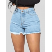 Lovely Trendy Broken Holes Baby Blue Shorts