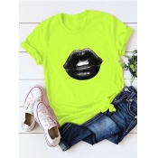 Lovely Casual Lip Print Green T-shirt