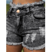 Lovely Casual Broken Holes Black Shorts