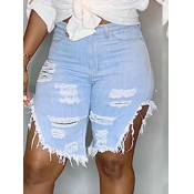 Lovely Trendy Broken Holes Baby Blue Shorts