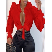 Lovely Stylish Flounce Patchwork Red Blouse