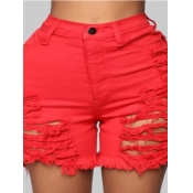 LW Plus Size Trendy Broken Holes Red Shorts