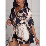 LW Chain Print Basic Shirt Dress