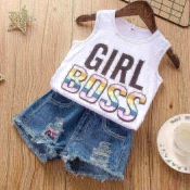 Lovely Girl Casual Letter Print Broken Holes White