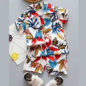 Lovely Boy Casual Turndown Collar Print White Two 