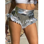 LW Street Mid Waist Flounce Design Silver Shorts