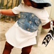 LW COTTON Girl Casual Button Fold Design White Two