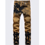LW Men Street Denim Mixed Print Elastic Jeans