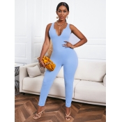 LW COTTON Casual U Neck Basic Skinny Baby Blue One