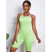LW COTTON Casual Backless Basic Skinny Green One-p
