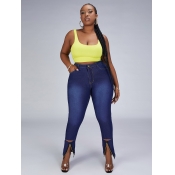 LW Plus Size High-waisted Zipper Design Ripped Jea