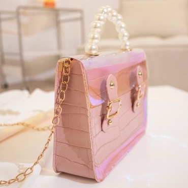LW Casual Pearl Decoration Patchwork Pink Crossbody Bag