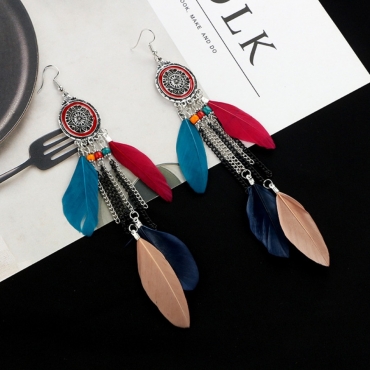 

LW Boho Feather Decoration Multicolor Earring, Multi