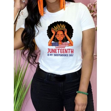 

Lovely Casual Round Neck Figure Print White T-shirt