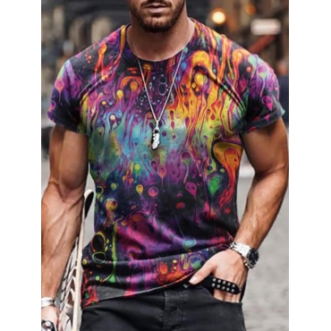 

LW Men Street Round Neck Mixed Print Multicolor T-shirt, Multi