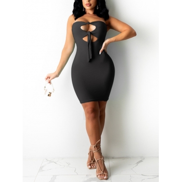 

Lovely Sexy Bandage Hollow-out Design Black Mini Dress