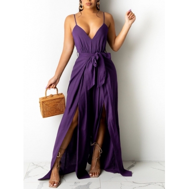 

Lovely Sexy Wide Leg Split Purple One-piece Jumpsuit
