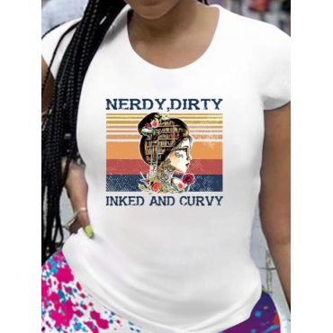 

Lovely Casual Letter Print Patchwork White T-shirt