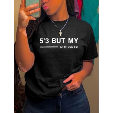 

LW Casual Round Neck Letter Print Black T-shirt