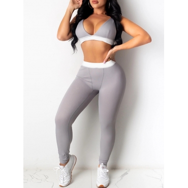 

LW Sporty V Neck Basic Skinny Grey Two Piece Pants Set